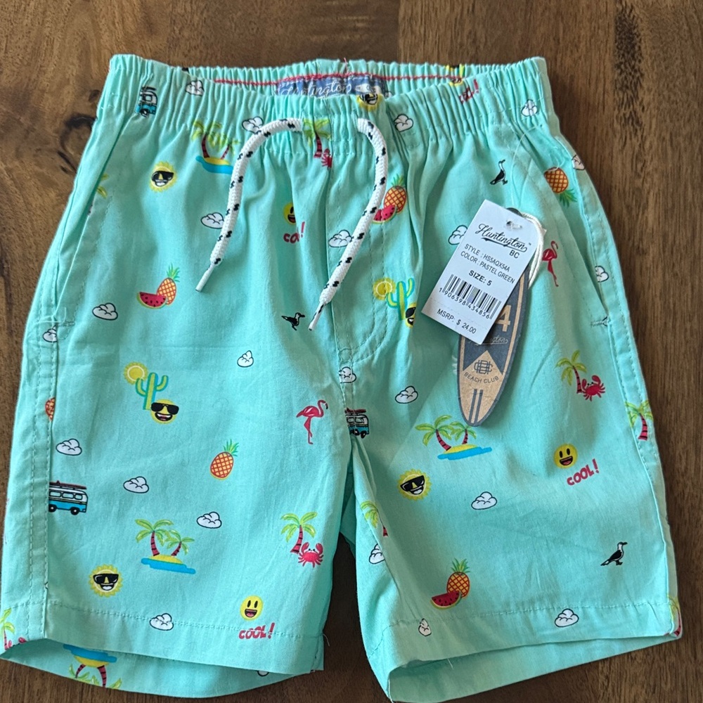 Kids Tropical Print Drawstring Shorts - Mint